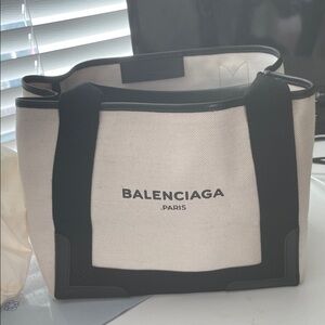 Balenciaga Cream and Black Canvas Tote